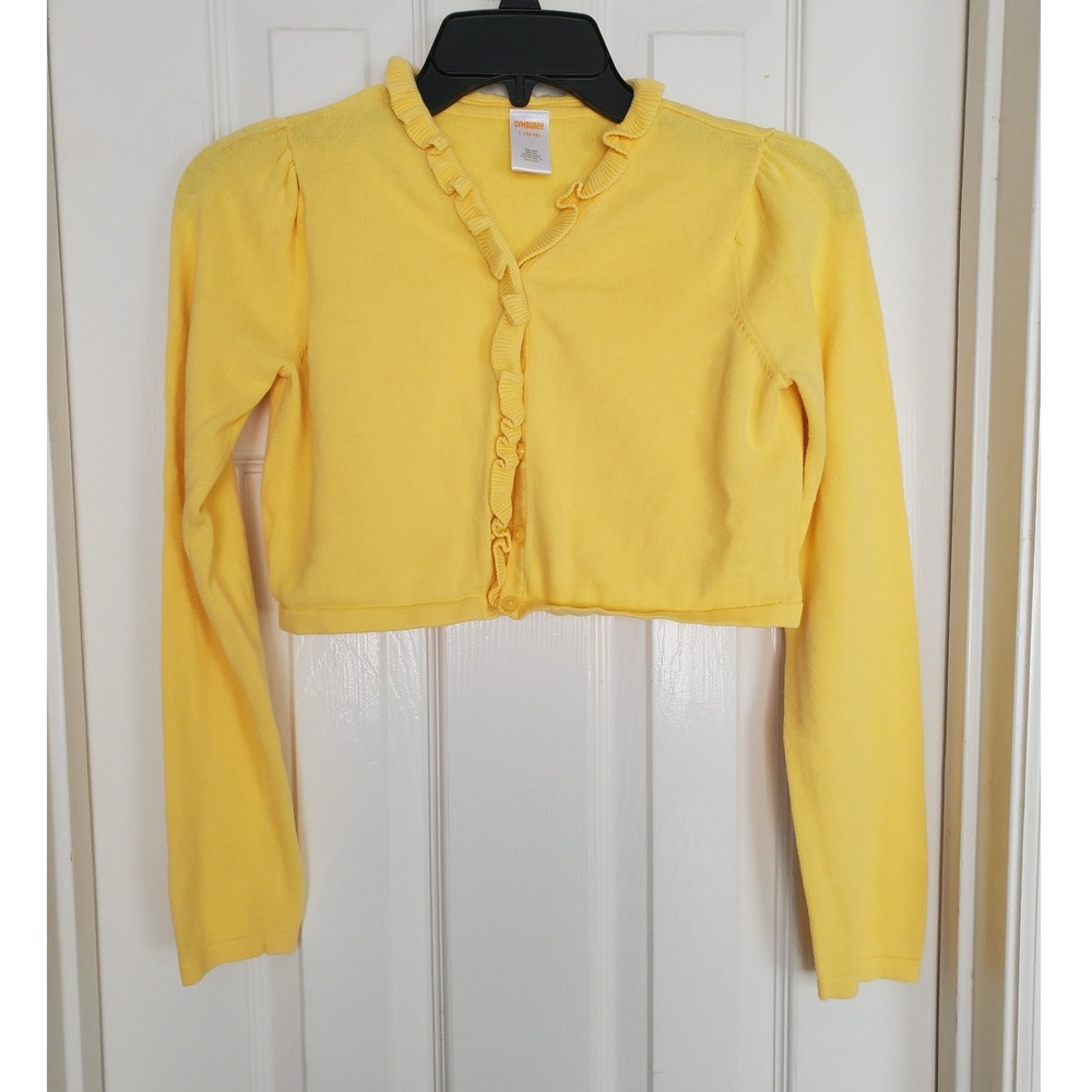 Gymboree Cotton Cardigan Yellow Ruffle Trim Cropped Sweater Shrug Girls L 10-12